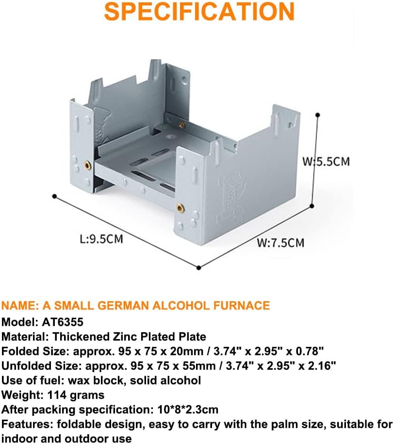 Folding Stove, 95 x 75mm Solid Fuel Camping Portable Stove for Outdoor Cooking Backpacking Emergency Stove For Indoor Use Fuel Tablets Wood Burning Camp Stove