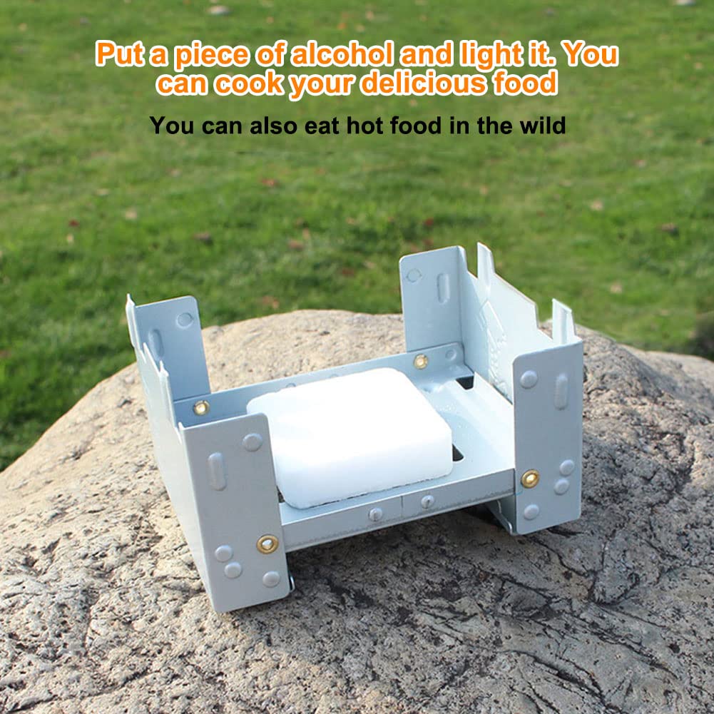 Folding Stove, 95 x 75mm Solid Fuel Camping Portable Stove for Outdoor Cooking Backpacking Emergency Stove For Indoor Use Fuel Tablets Wood Burning Camp Stove