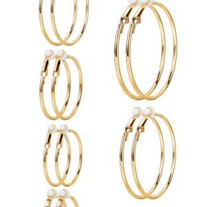 6 Pairs Earrings Clip On Earrings Non Piercing Earrings Set for Women and Girls, 6 Sizes (Gold Color)