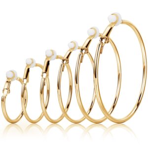 6 Pairs Earrings Clip On Earrings Non Piercing Earrings Set for Women and Girls, 6 Sizes (Gold Color)