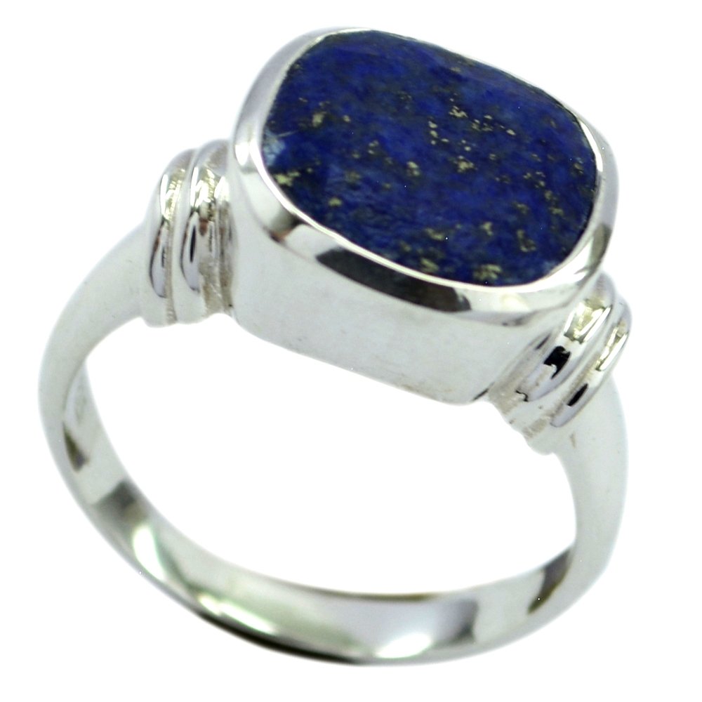 Genuine Lapis Lazuli Ring For Women Cushion Shape Bezel Setting Sterling Silver Size 5,6,7,8,9,10,11,12