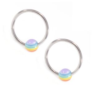 BodyJewelryOnline Pair of Captive Bead with Gay Pride Rainbow Bead 18g