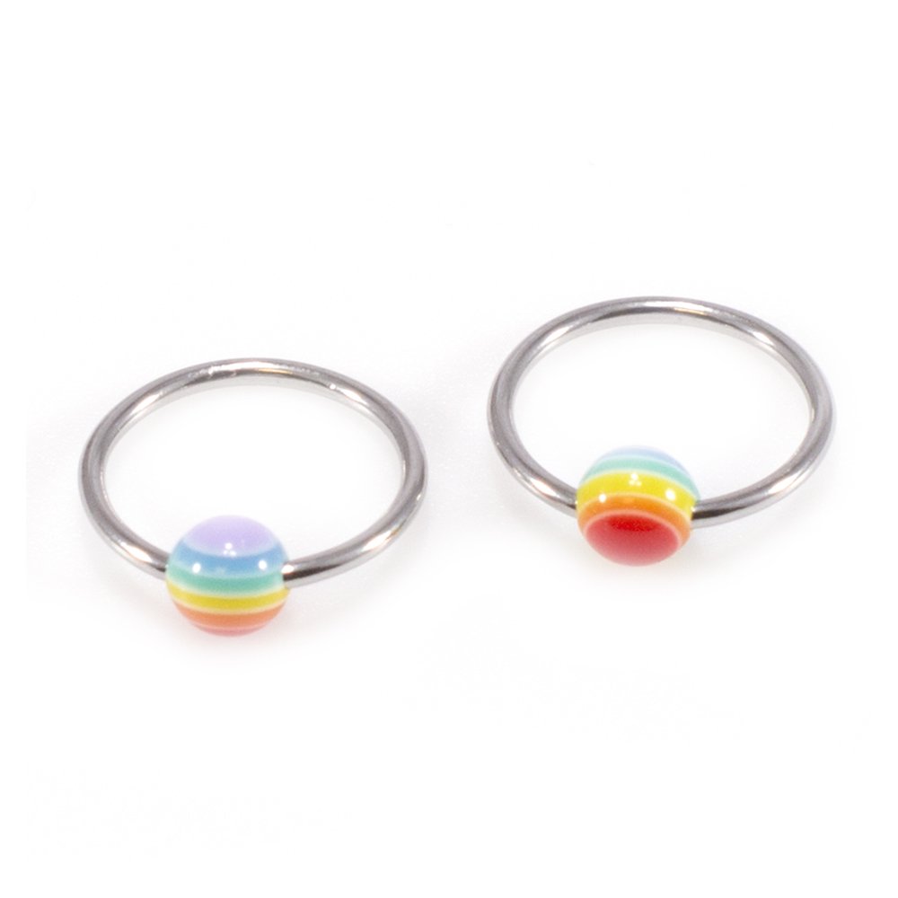 BodyJewelryOnline Pair of Captive Bead with Gay Pride Rainbow Bead 18g