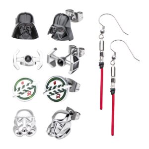 Star Wars Jewelry Unisex Adult Stainless Steel Dangle Charm Stud Earrings Set, Silver, One Size (SALES1SWMD)