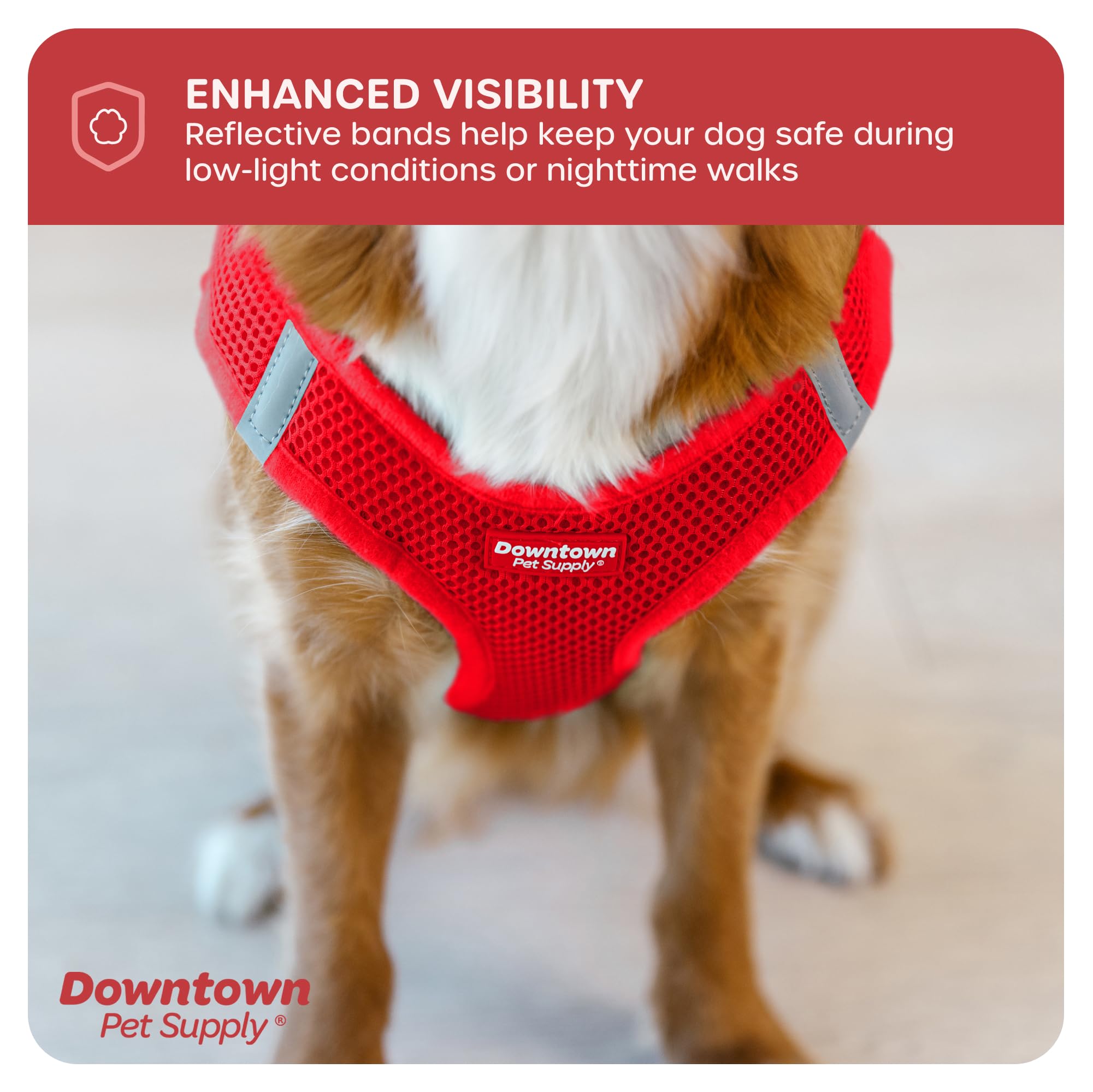 Downtown Pet Supply Step in Dog Harness for Small Dogs No Pull, Medium, Red - Adjustable Harness with Padded Mesh Fabric and Reflective Trim - Buckle Strap Harness for Dogs