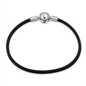 starter black genuine leather bracelet for women teen fits european beads charm .925 sterling silver barrel clasp 8 inch