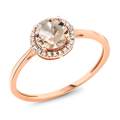 Gem Stone King 10K Rose Gold Gemstone Birthstone & Diamond Halo Promise Wedding Engagement Ring | Round 6MM | Rose Gold Ring For Women