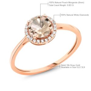 Gem Stone King 10K Rose Gold Gemstone Birthstone & Diamond Halo Promise Wedding Engagement Ring | Round 6MM | Rose Gold Ring For Women