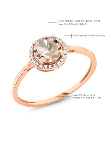 Gem Stone King 10K Rose Gold Gemstone Birthstone & Diamond Halo Promise Wedding Engagement Ring | Round 6MM | Rose Gold Ring For Women