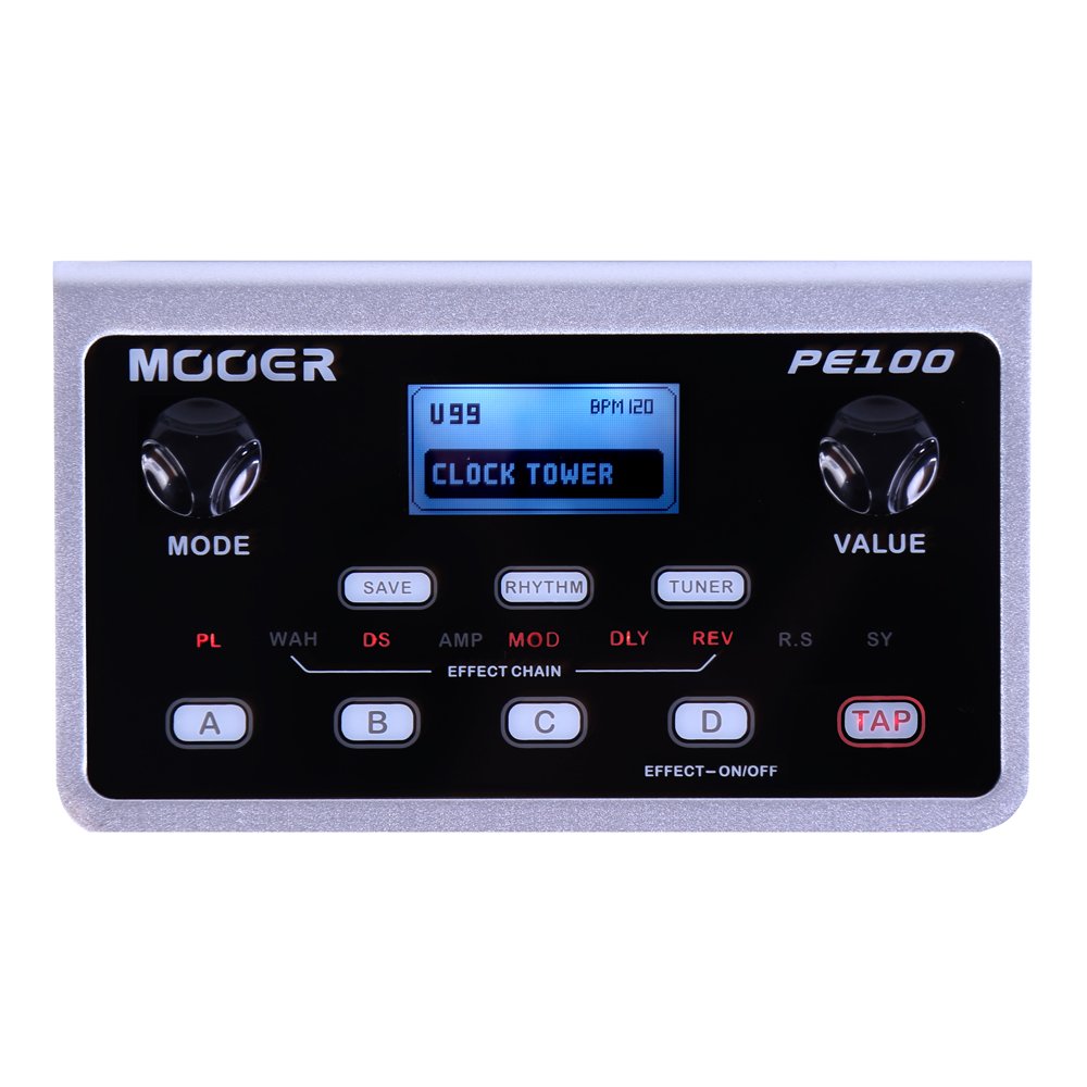 MOOER PE100 Portable Desk Top Guitar Multi Effects with 198 presets, 36 effects, Drum Machine, Metronome, Tap Tempo, Aux In Headphone