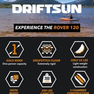 Driftsun Rover 120 Inflatable Kayak - 1 Person Adult White Water Single Rider Foldable Kayak Canoe Set with Padded Seat, Aluminium Paddle, Action Cam Mount, Pump, High Pressure Floor & Travel Bag