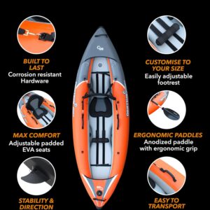 Driftsun Rover 120 Inflatable Kayak - 1 Person Adult White Water Single Rider Foldable Kayak Canoe Set with Padded Seat, Aluminium Paddle, Action Cam Mount, Pump, High Pressure Floor & Travel Bag