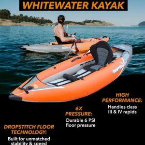 Driftsun Rover 120 Inflatable Kayak - 1 Person Adult White Water Single Rider Foldable Kayak Canoe Set with Padded Seat, Aluminium Paddle, Action Cam Mount, Pump, High Pressure Floor & Travel Bag