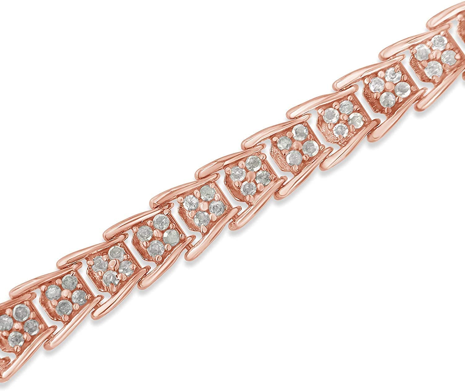 Haus of Brilliance 10K Rose Gold over .925 Sterling Silver 2.0 Cttw Diamond Fan-Shaped Overlapping Link Tennis Bracelet (I-J Color, I3 Clarity) - 7"