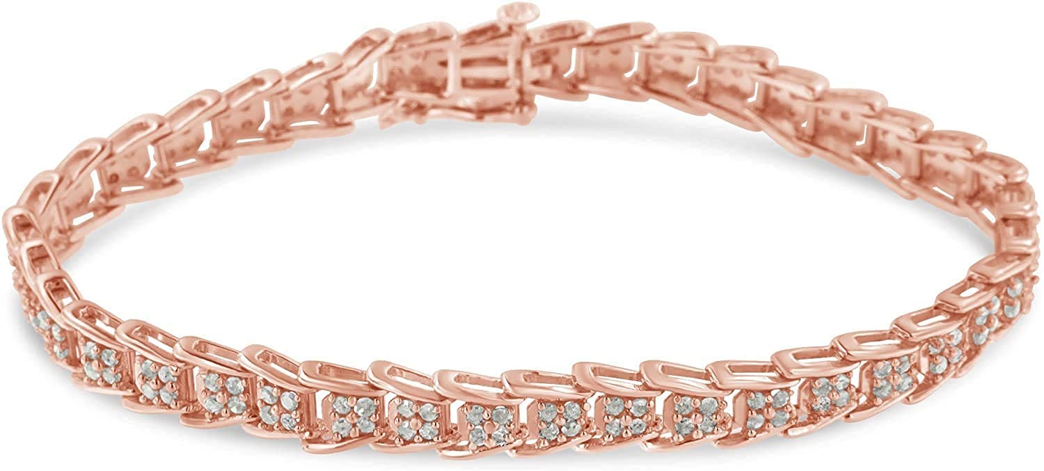 Haus of Brilliance 10K Rose Gold over .925 Sterling Silver 2.0 Cttw Diamond Fan-Shaped Overlapping Link Tennis Bracelet (I-J Color, I3 Clarity) - 7"