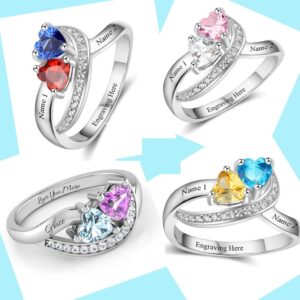 Diamondido Personalized Name Rings 2 Simulated Birthstones Promise Rings for Women Couple Engagement Rings Band (8)