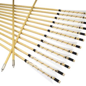 TTFLY FLETCHING 32 inch White Medieval Wooden Arrows Handmade Shaft Practice Targeting Arrow Archery for Recurve Longbow(Pack 12)