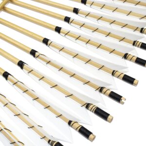 TTFLY FLETCHING 32 inch White Medieval Wooden Arrows Handmade Shaft Practice Targeting Arrow Archery for Recurve Longbow(Pack 12)