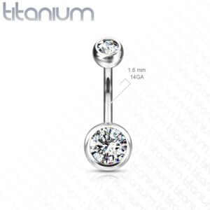 FIFTH CUE 14G Grade 23 Solid Titanium Double Gem Ball Naval Belly Button Ring (1/2" (12mm) 5 & 8mm Aqua)