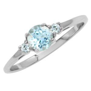 Silvershake Petite Genuine Blue Aquamarine White Gold Plated 925 Sterling Silver Ring Size 5