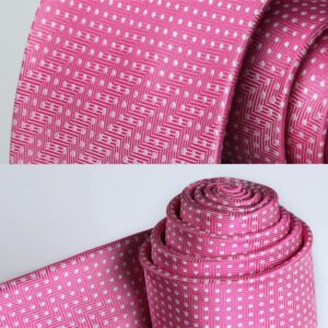 HISDERN Pink Polka Dot Mens Tie and Pocket Square Set Woven Cool Silk Necktie Handkerchief for Men Business Work