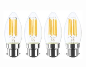 lamsky 4-pack 6w b22 bayonet led filament candle light bulb,2700k warm white 600lm,c35 shape bullet top,60w incandescent equivalent,non-dimmable