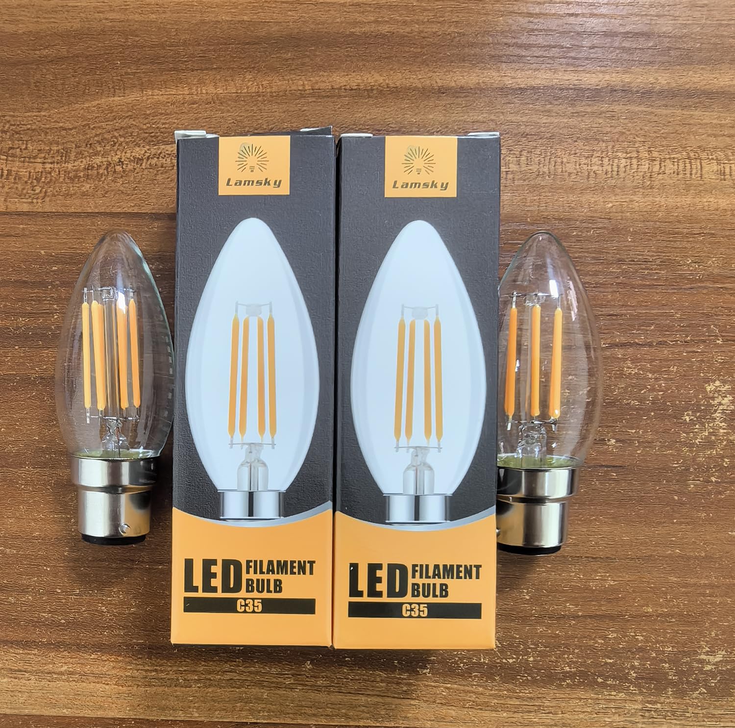 Lamsky 4-Pack 6W B22 Bayonet LED Filament Candle Light Bulb,2700K Warm White 600LM,C35 Shape Bullet Top,60W Incandescent Equivalent,Non-dimmable