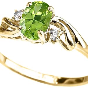 10k Yellow Gold Oval Shaped Lime Green Cubic Zirconia with Round White Topaz 3-Stone Swirl Ring - Size 7