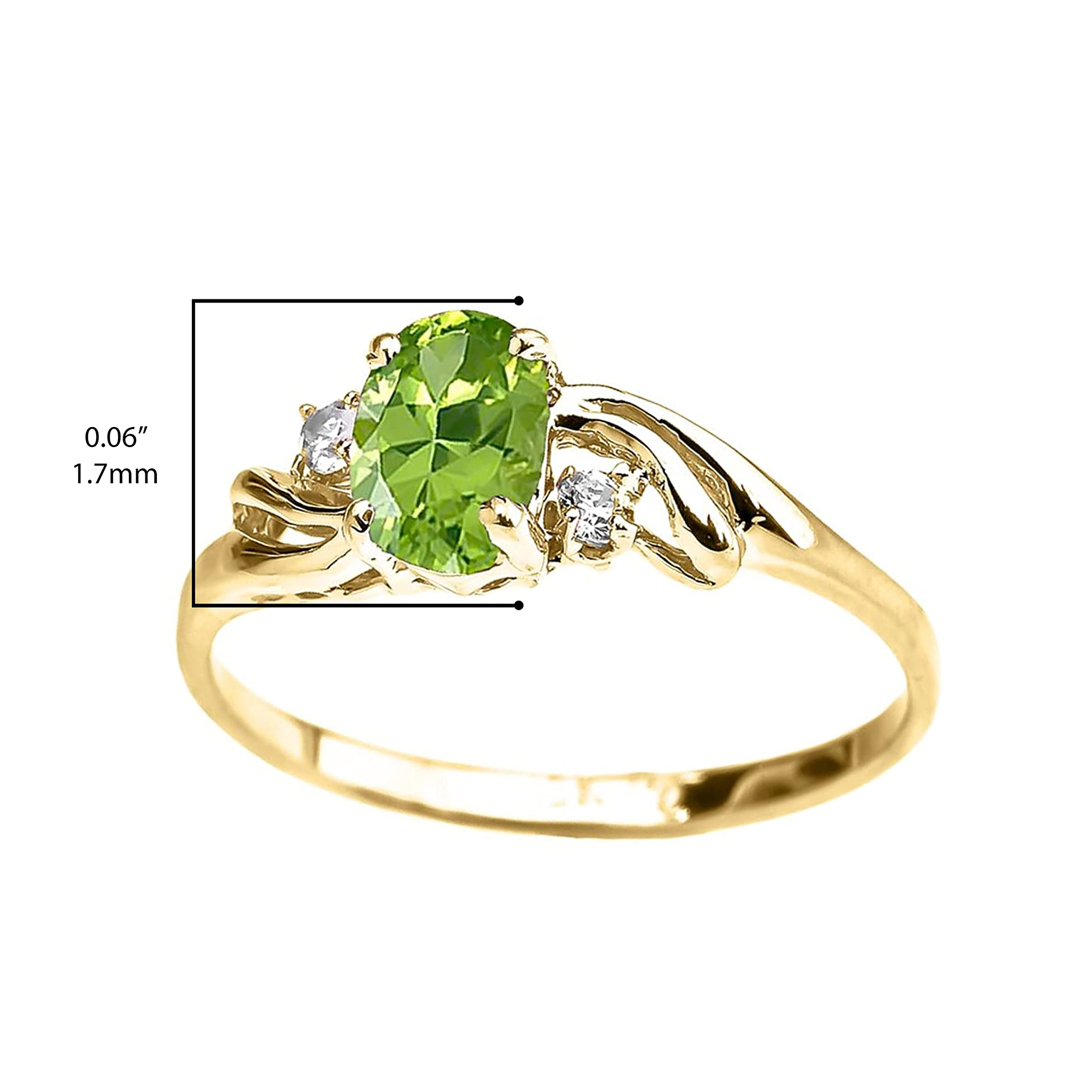 10k Yellow Gold Oval Shaped Lime Green Cubic Zirconia with Round White Topaz 3-Stone Swirl Ring - Size 7