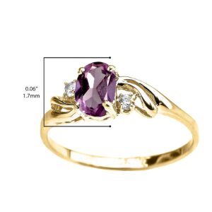 10k Yellow Gold Oval Shaped Purple Cubic Zirconia with Round White Topaz 3-Stone Swirl Ring - Size 10-1/2