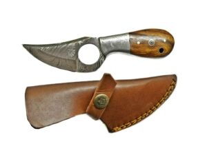 titan international knives new damascus small skinner fixed blade knife with wooden handle perfect edc hunting knife | outdoors and camping gear | 3 inch blade with leather sheath