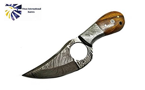 Titan International Knives New Damascus Small Skinner Fixed Blade Knife with wooden Handle Perfect EDC Hunting knife | outdoors and camping gear | 3 inch blade with Leather Sheath