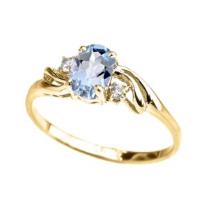 Exquisite 14k Yellow Gold Oval-Shaped Aquamarine with White Topaz 3-Stone Proposal Ring (Size 5.5)