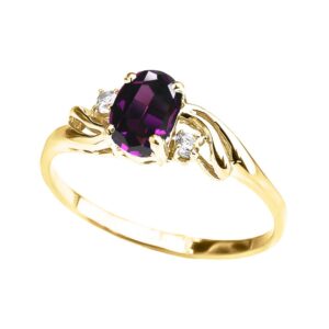 exquisite 10k yellow gold oval-shaped amethyst with white topaz 3-stone proposal ring (size 5)