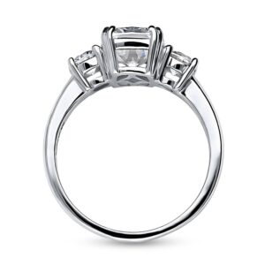 BERRICLE Sterling Silver 3-Stone Wedding Engagement Rings Cushion Cut Cubic Zirconia CZ Promise Ring for Women, Rhodium Plated Size 8