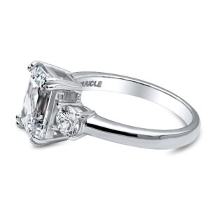 BERRICLE Sterling Silver 3-Stone Wedding Engagement Rings Emerald Cut Cubic Zirconia CZ Promise Ring for Women, Rhodium Plated Size 5.5