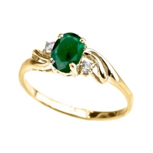 exquisite 10k yellow gold oval-shaped may birthstone with white topaz 3-stone proposal ring (size 9)