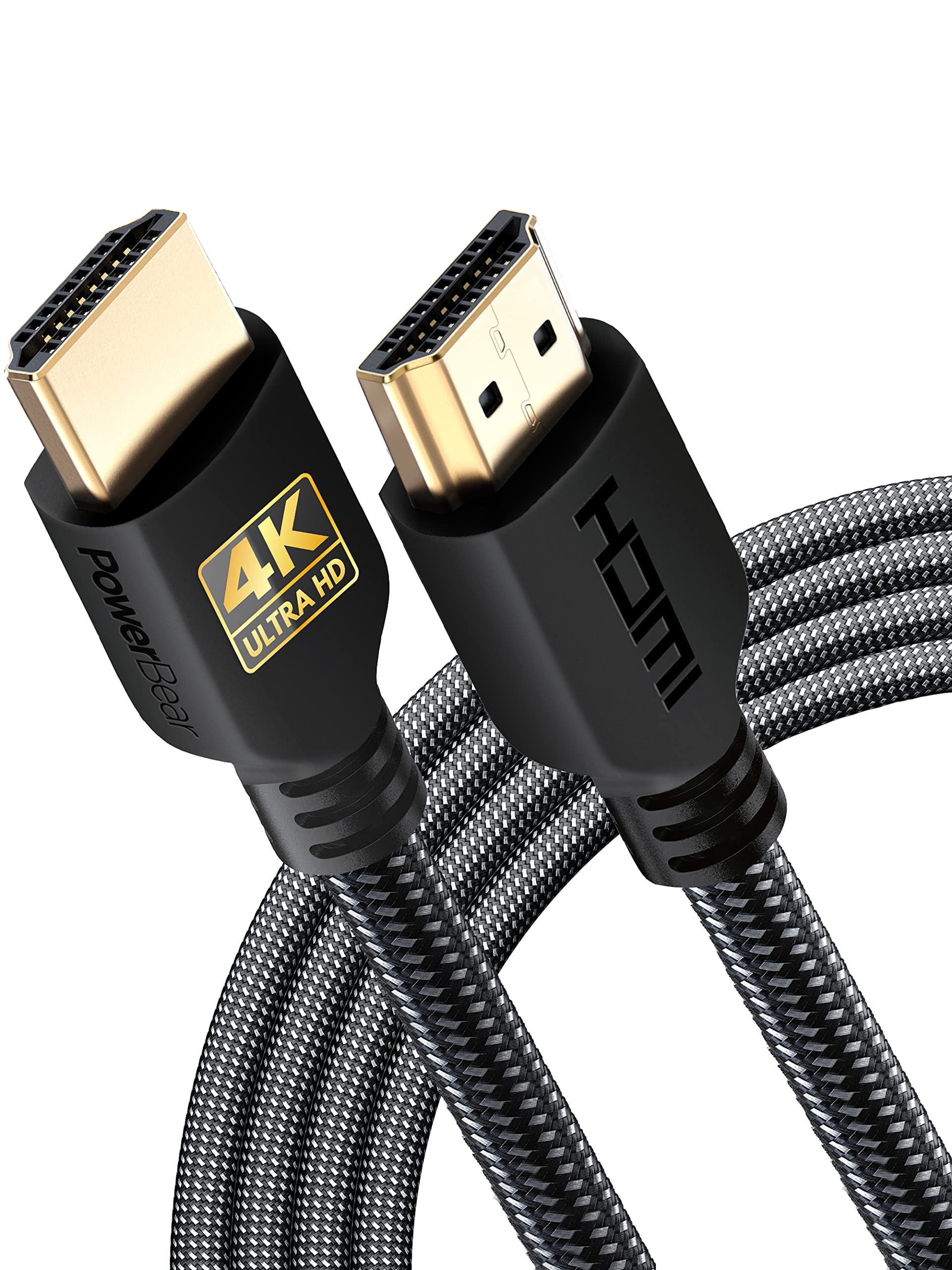 PowerBear 4K HDMI Cable 10 ft [2 Pack] High Speed, Braided Nylon & Gold Connectors, 4K @ 60Hz, Ultra HD, 2K, 1080P, ARC & CL3 Rated | for Laptop, Monitor, PS5, PS4, Xbox One, Fire TV, Apple TV & More