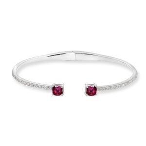 Sterling Silver Synthetic Ruby & White Sapphire Cushion-Cut Dainty Bangle Cuff Bracelet for Women