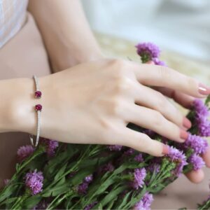 Sterling Silver Synthetic Ruby & White Sapphire Cushion-Cut Dainty Bangle Cuff Bracelet for Women