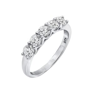 diamonbliss platinum clad sterling silver 100-facet 5-stone cubic zirconia band ring (7)