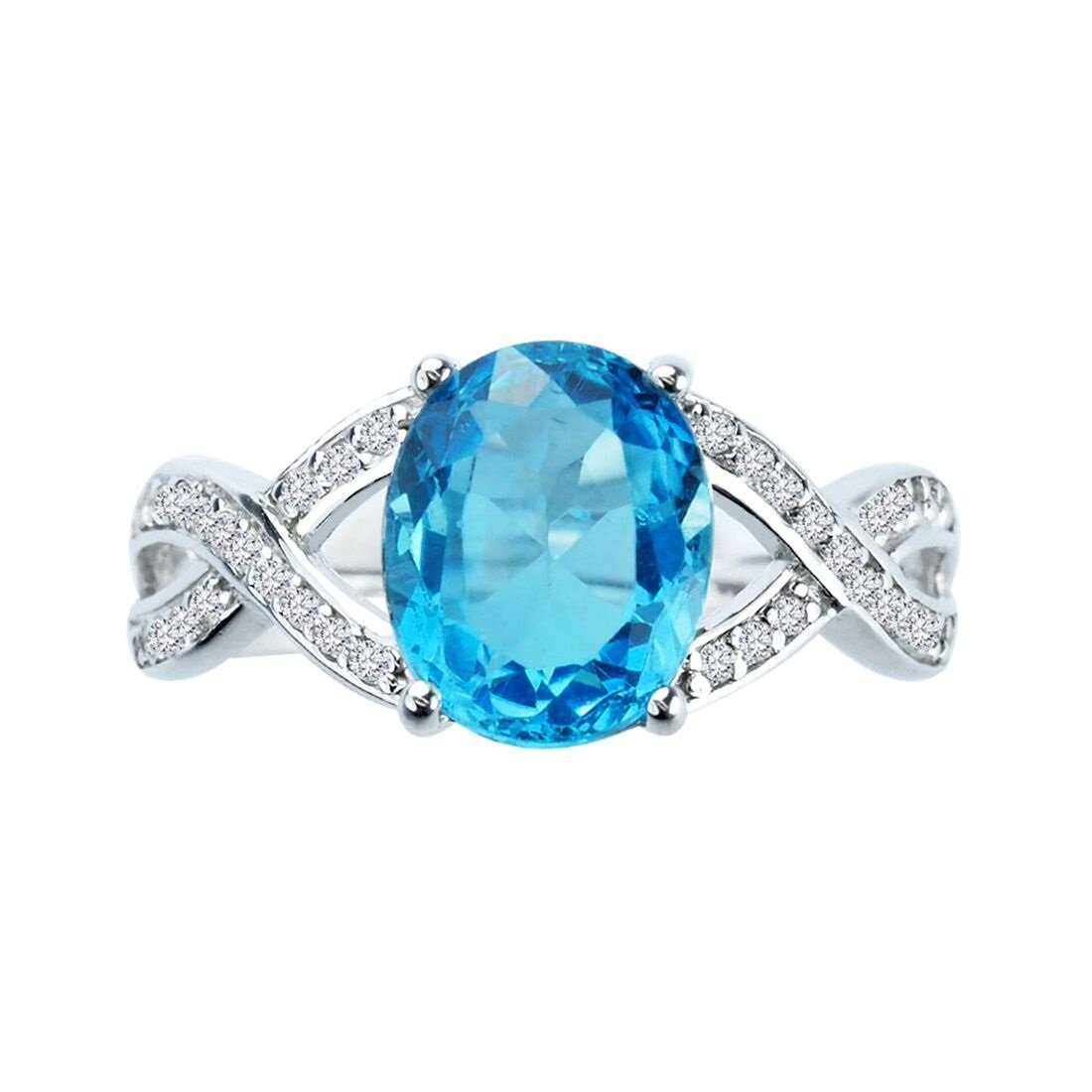 Belinda Jewelz Womens 925 Sterling Silver Swiss Blue Topaz Gemstone Ring Size 9 Oval White Topaz Twisted Band Rhodium Plated Jewelry Gift for Engagement Wedding