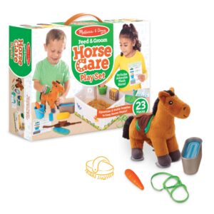 melissa & doug feed & groom horse care play set with plush stuffed animal (23 pcs) - pretend play horse plush toys for girls and boys toddlers ages 1+, multi-colored