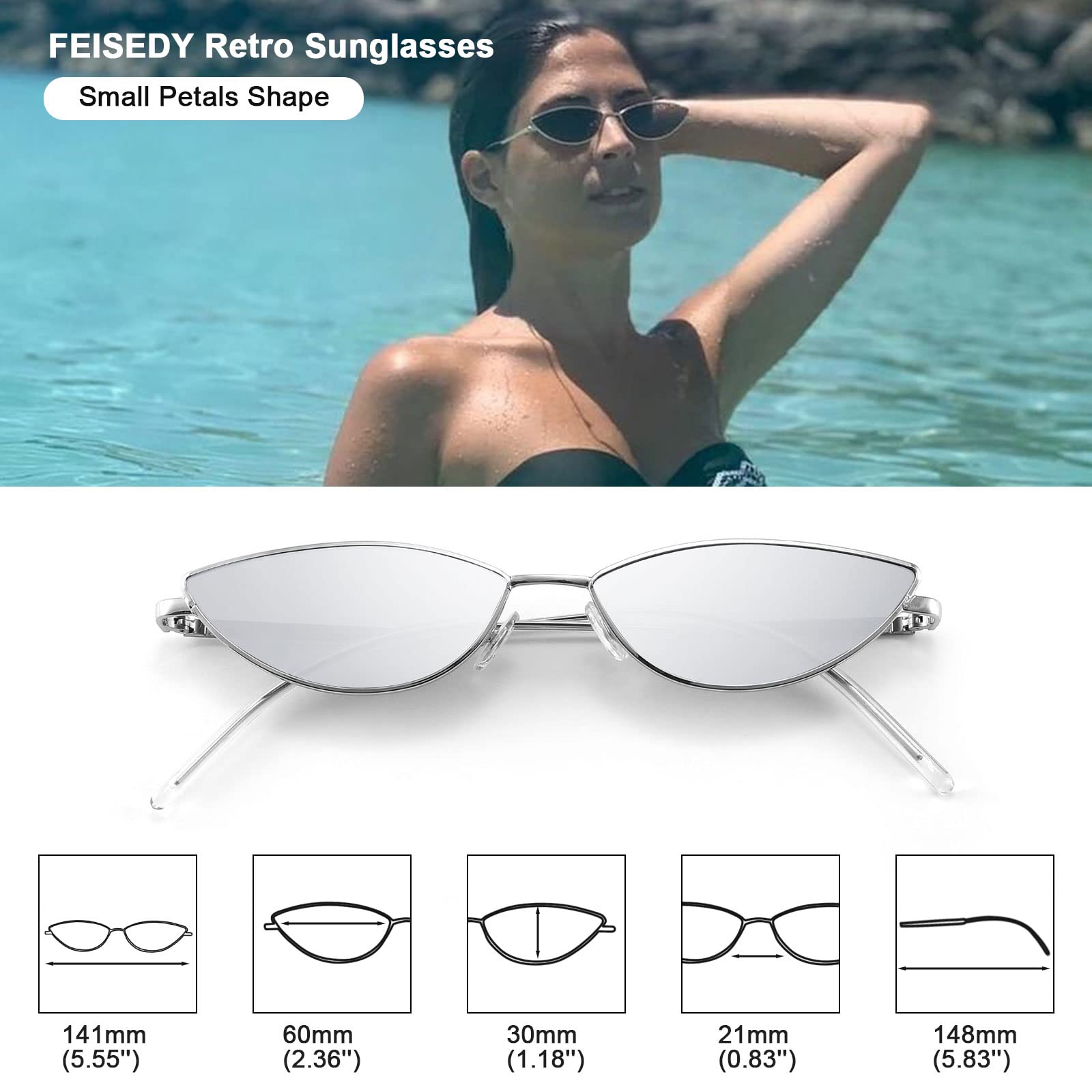 FEISEDY Fashion Designer Sunglasses Retro Small Petals Shape Arc Temple Design B2298