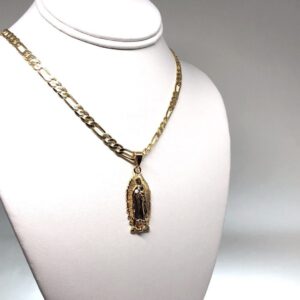 Gold Plated Virgin Mary Pendant Necklace Figaro 26" Virgen de Guadalupe Medalla Oro Laminado