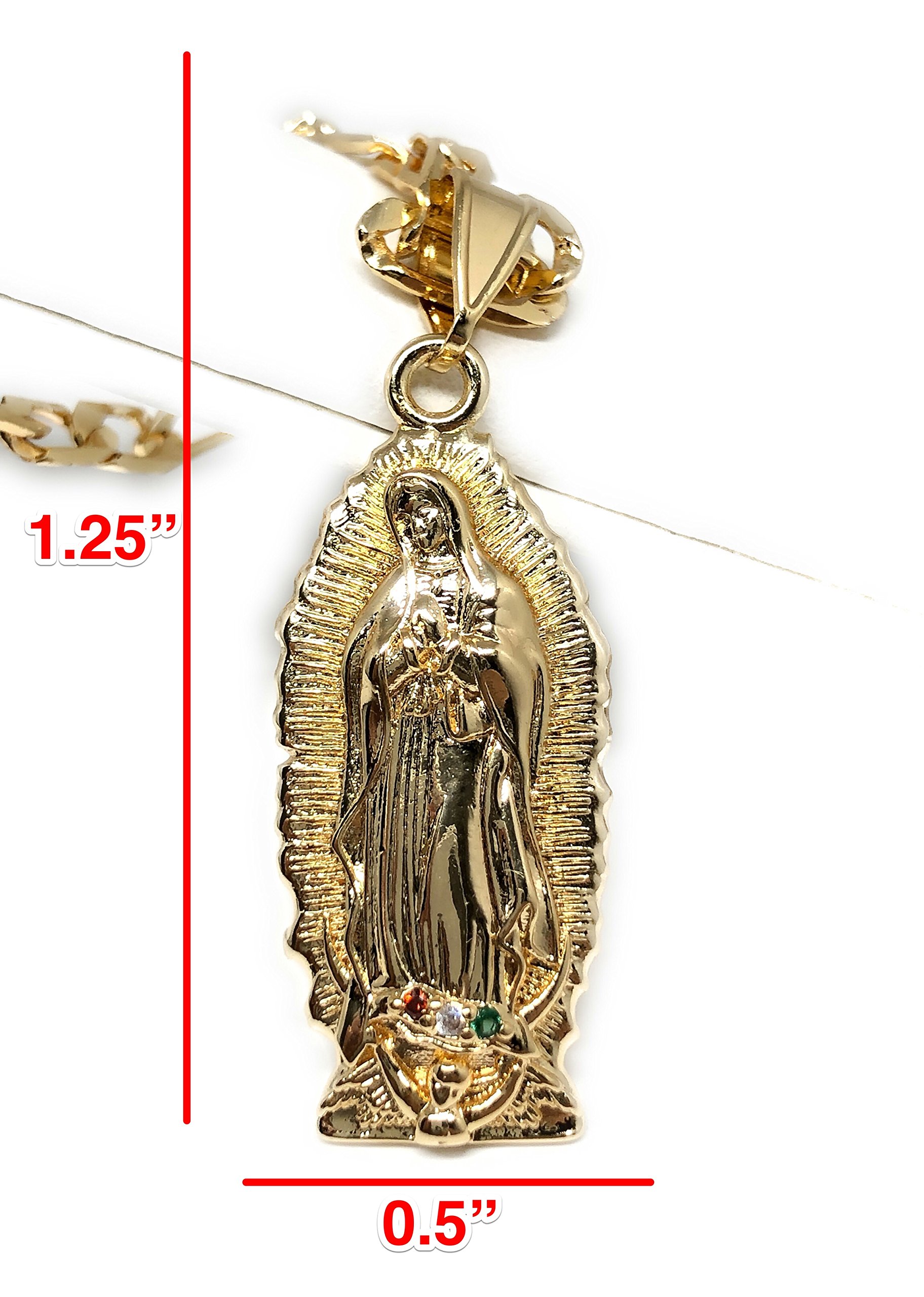 Gold Plated Virgin Mary Pendant Necklace Figaro 26" Virgen de Guadalupe Medalla Oro Laminado