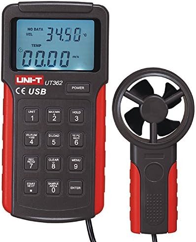 UNI-T UT362 Anemoscope Anemometer Wind Speed 2m/s~30m/s , Count 0.001～9999 X 100, Temperature 0°C～40°C Measurement MAX/MIN Display Data Logging USB PC Software