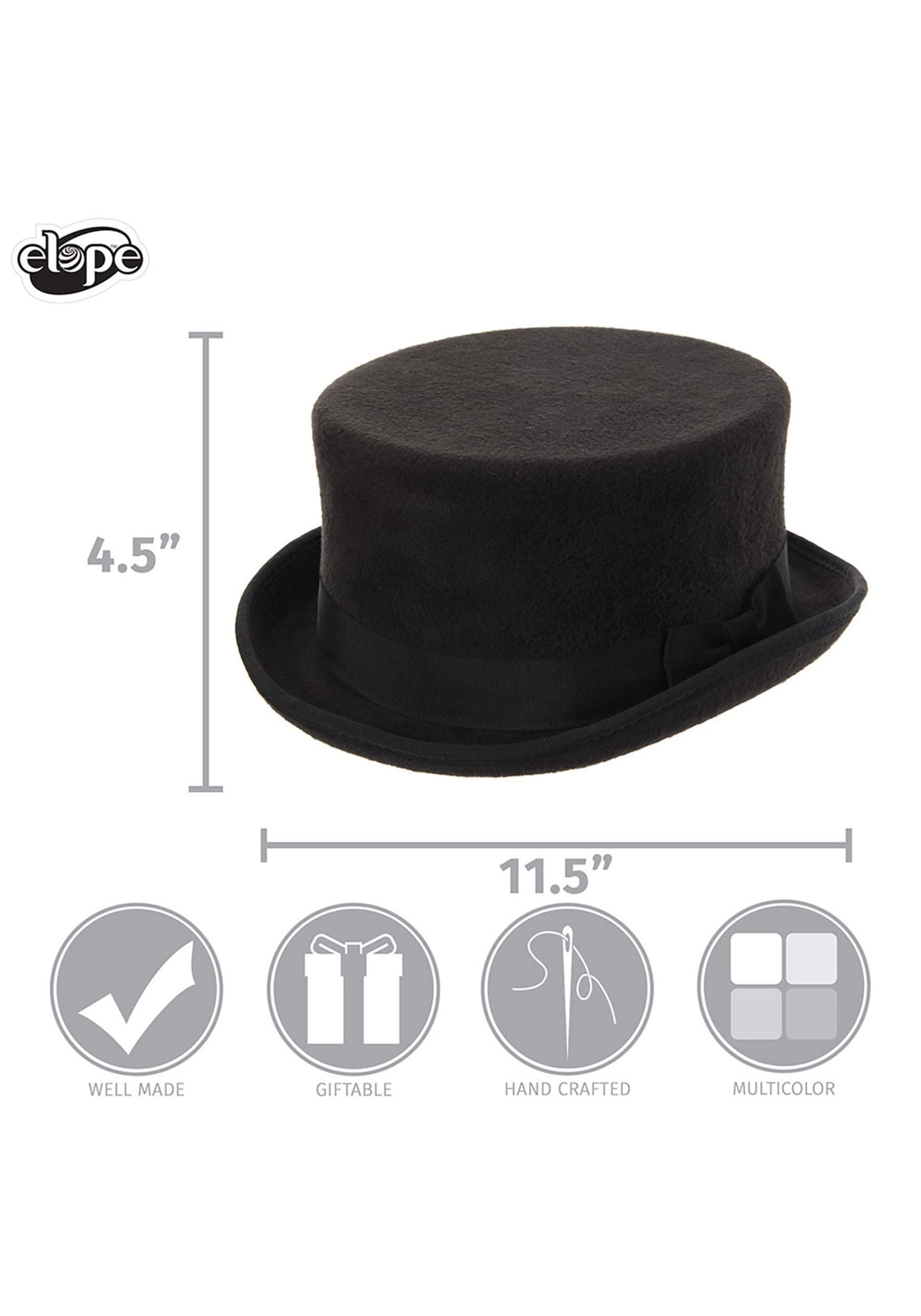 elope John Bull Vintage Steampunk Low Profile Black Top Hat Standard