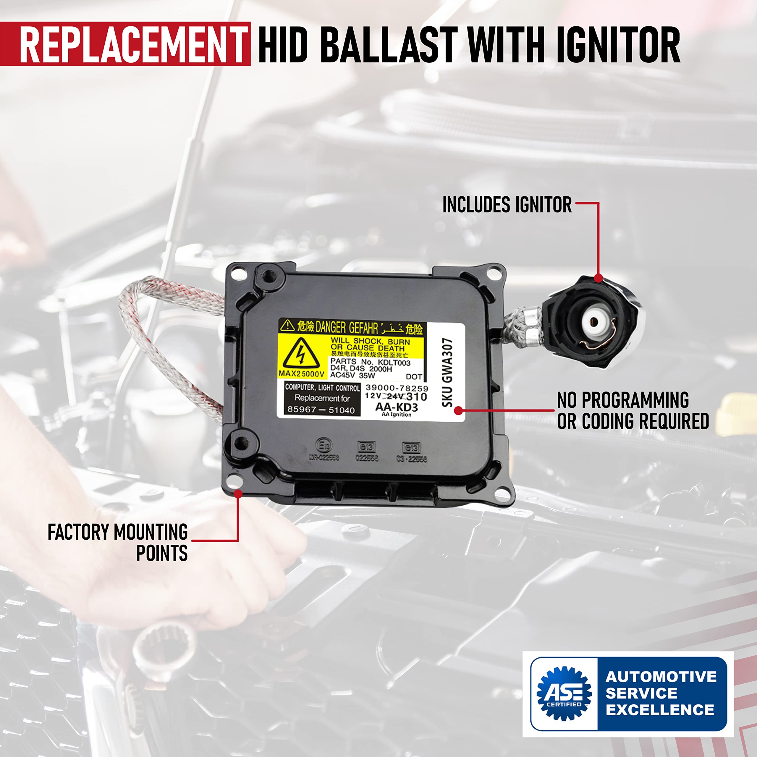 HID Ballast with Ignitor - Xenon Headlight Control Unit - Replaces 85967-51040, 81107-33761, 81107-30D30, DDLT003, KDLT003 -Compatible with Toyota & Lexus Vehicles - SC430, ES350, LS460, Prius, Avalon