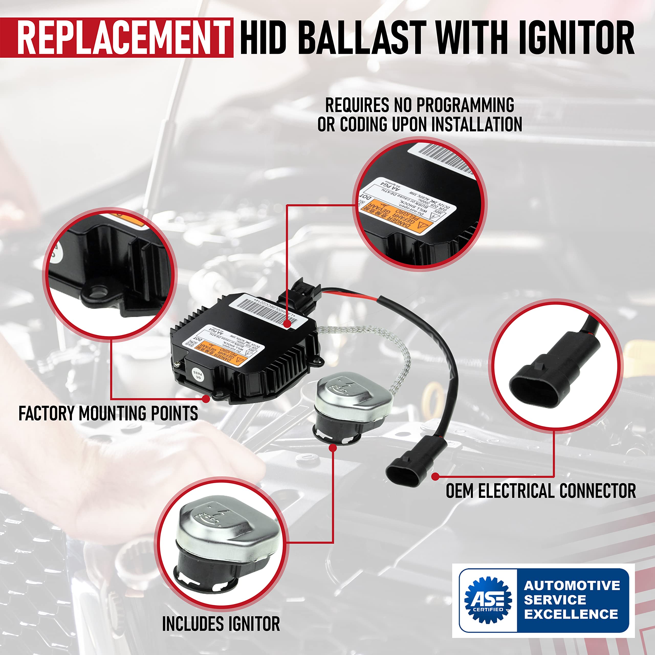 HID Ballast with Ignitor - Headlight Control Unit - Replaces 28474-8991A, 28474-89904, NZMNS111LANA - Compatible with Nissan & Inifiniti Vehicles - Murano, Maxima, Altima, 350Z, QX56, G35, FX35